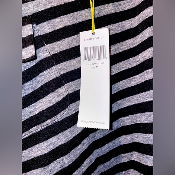 NWT!! BCBGeneration Size M Asymmetrical Striped Black/Gray T-Shirt w Pocket🌚 - Picture 3 of 6